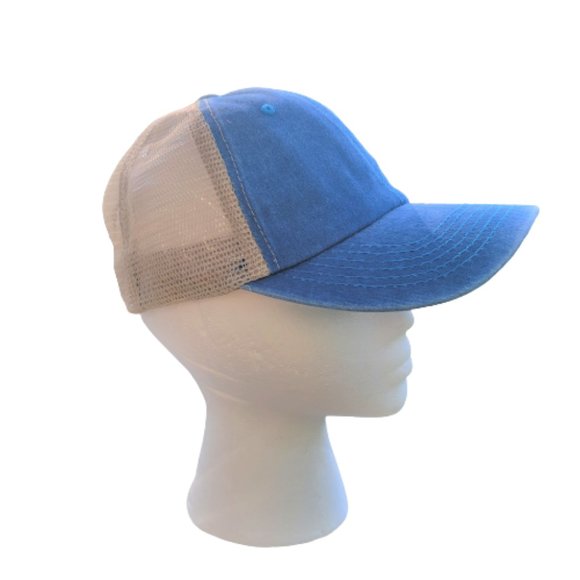 Color Block Baseball Cap Unisex Mesh Back Adjustable Sky Blue Tan OSFM New - Picture 3 of 12